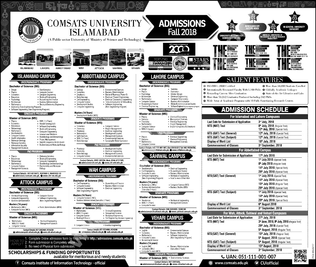 NTS COMSATS University Entry Test 2018 NAT GAT and Candidates Merit List online check