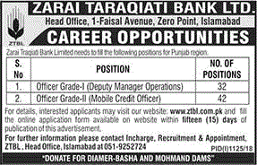 ZTBL Jobs September 2018 Apply Online for Credit Officers and Managers Application Form Download