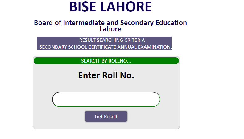 BISE Lahore Matric Result 2023 by Roll Number