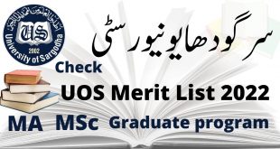 University Of Sargodha Merit List 2022
